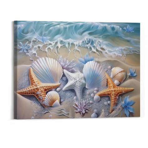 Fenyluxe Beach Seashell Bathroom Wall Art Coastal Floral Pictures Wall