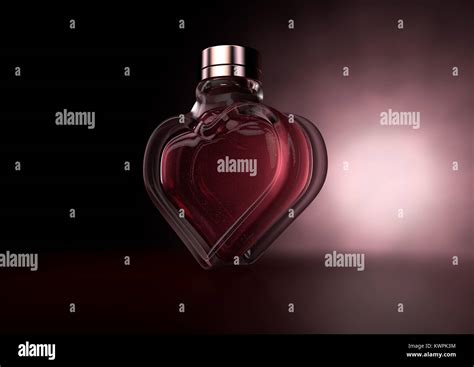 A Love Concept Showing A Heart Shaped Glass Bottle Of Red Perfume On A Dark Backlit Background