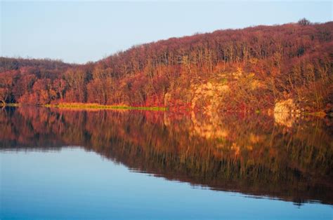 Paisaje otoñal el lago refleja el bosque otoñal | Foto Premium