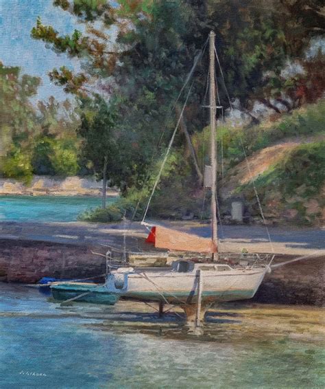 Sailboat At Port Anna Morbihan Brittany Oil Painting By Pascal