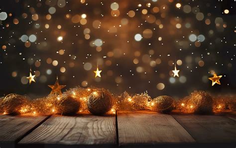 Christmas Bokeh Background Wooden Background With Bokeh Glitter Stars