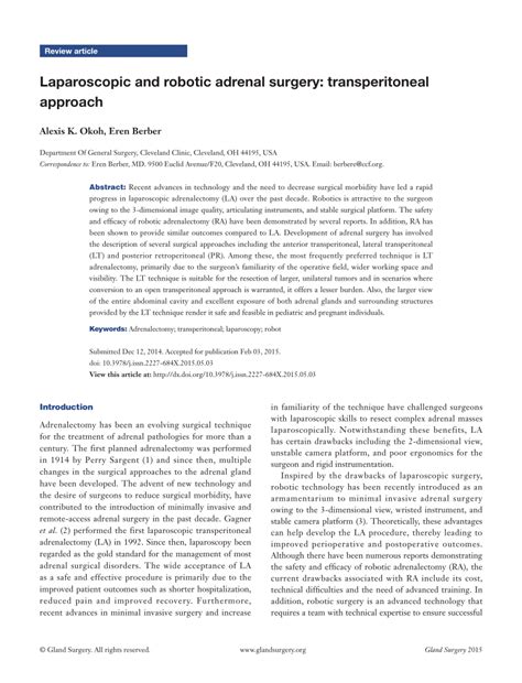 Pdf Laparoscopic And Robotic Adrenal Surgery Transperitoneal Approach