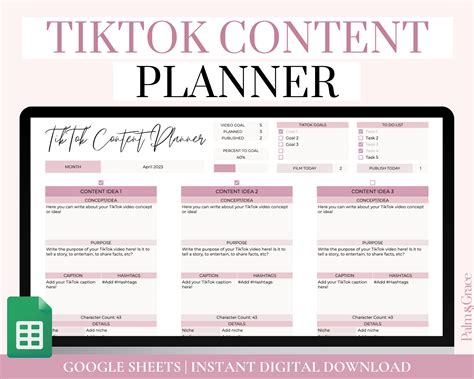 Tiktok Content Planner Template Google Sheets Social Media Content