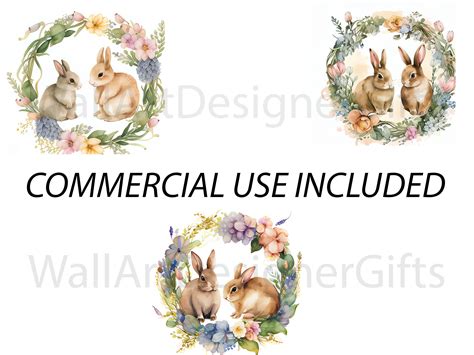 Bunnies With Flower Wreaths Clipart 20 High Quality Full Etsy