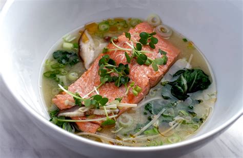 Poached Wild Bc Salmon In Miso Broth — Bc Salmon