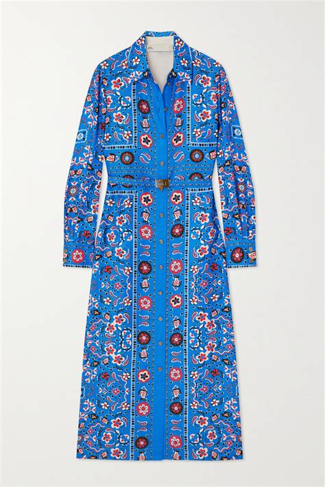 Tory Burch Printed Silk Twill Midi Shirt Dress Blue Editorialist