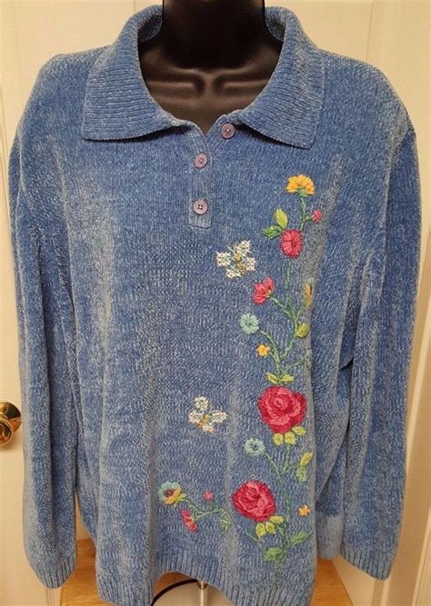 Alfred Dunner Woman S Blue W Multi Color Floral Butterfly Sweater Size