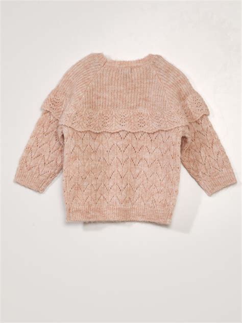 Pull en maille ajourée avec volant Rose Kiabi 14 00