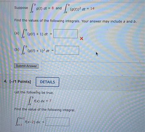 Solved Suppose ∫abg T Dt 8 And ∫ab G T 2dt 14 Find The