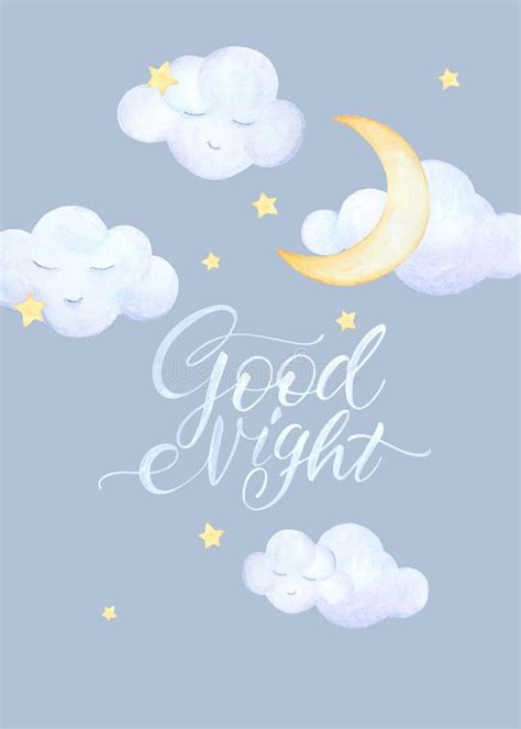 Goodnight Baby Letter Poster Watercolor Night Sky Moon Illustrations