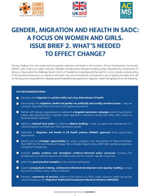 Gender Migration And Health In Sadc A Focus On Women And Girls