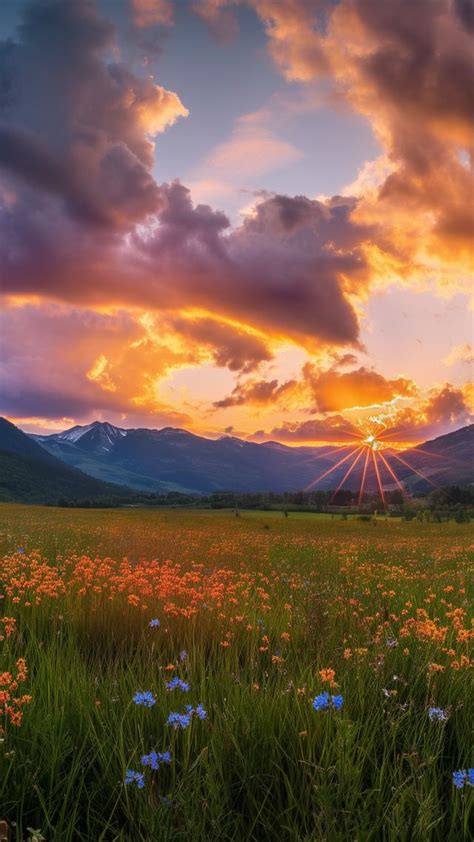 Wallpaper Meadows, HD, 4k wallpaper, mountains, sunset, sky, clouds ...