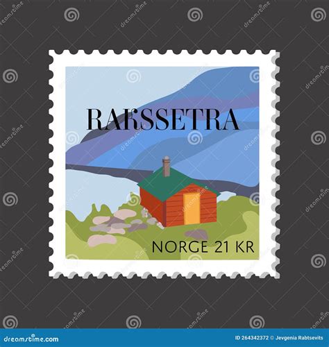 Lofoten Islands Norway Landscape Postage Stamp Modern House In