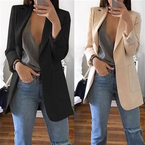 New Women S Blazers Spring Autumn Long Sleeve Casual Sexy Lapel