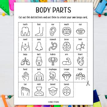 Body Parts Bingo Game Cut And Paste Activities Tpt