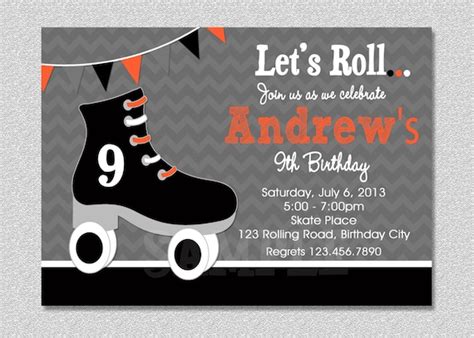 Boys Skating Birthday Invitation, Boys Roller Skating Birthday Party ...