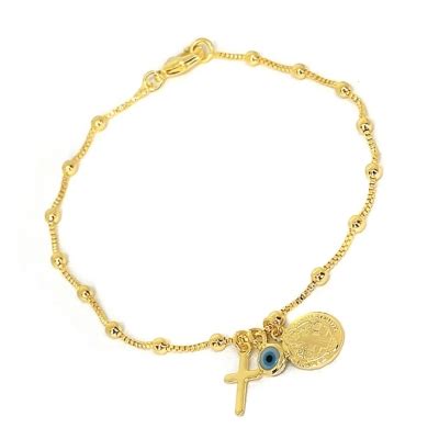 ANDREA COGGIOLA JOYAS Pulsera San Benito Ojo Turco Cruz Enchapado Oro