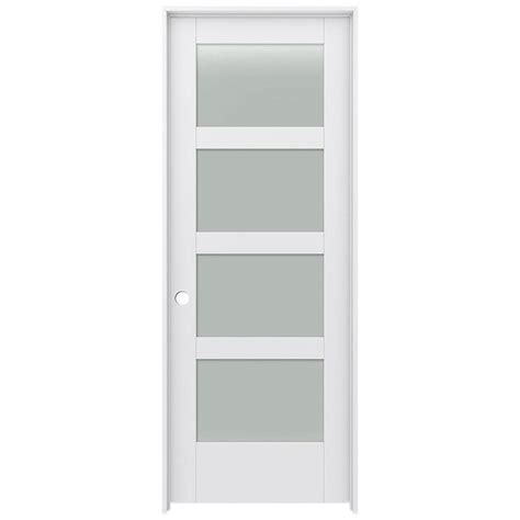 Jeld Wen Moda Primed 4 Panel Square Frosted Glass Wood Pine Single Prehung Door Common 28 In X