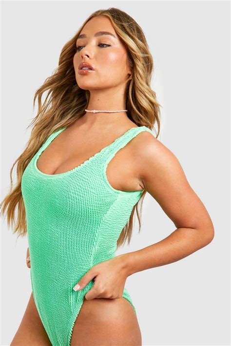 Premium Crinkle Square Neck Swimsuit Boohoo Uk