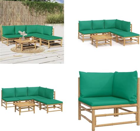 Vidaxl Delige Loungeset Met Kussens Bamboe Groen Loungeset