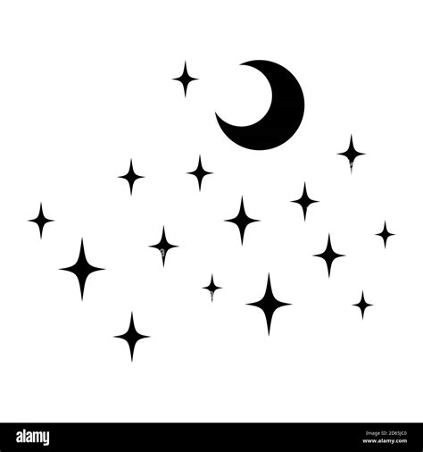 Black vector stars and moon. Minimal sparkles isolated on white ...