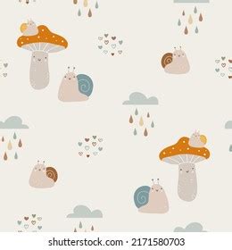 Seamless Pattern Hand Drawn Colourful Mushrooms Stock Vector Royalty