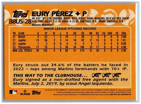 Us Eury Perez Rc Miami Marlins Topps Th Anniversary Insert