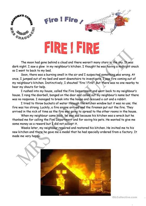 FIRE FIRE English ESL Worksheets Esl Free Worksheets Free