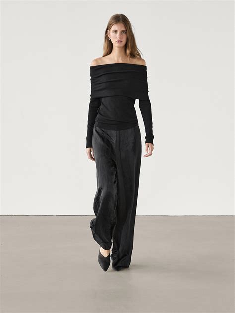 Flowing Wide Leg Trousers · Black · Dressy Massimo Dutti