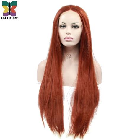 HAIR SW Long Straight Synthetic Lace Front Wig Reddish Brown Ginger Color Heat Resistant Fiber ...