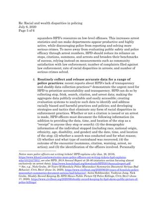 Aclu Letter To Hpd Regarding Racial Profiling Pdf