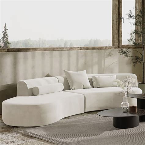 Canapé sectionnel moderne en velours incurvé blanc de 109 po chaise 2