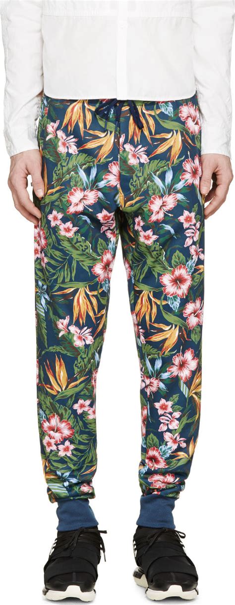 Y 3 Navy Floral Print Lounge Pants For Men Lyst