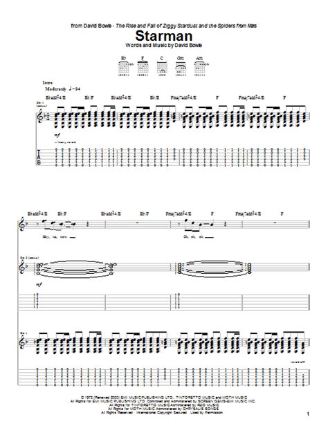 Starman Guitar Tab By David Bowie Guitar Tab