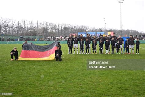 Players of Germany line up for their national anthem prior to the the ...