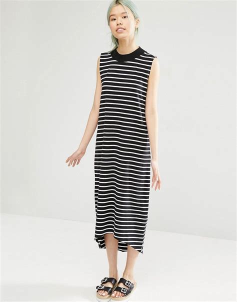 Monki Stripe Contrast Neck Midi Dress At