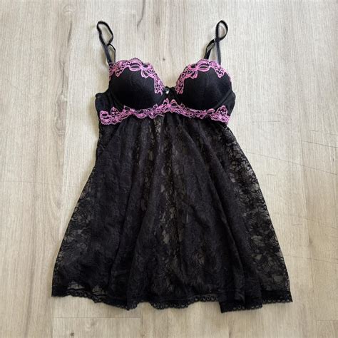 Black And Pink Lace Babydoll Dress Lingerie No Tag Depop