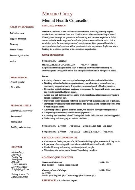 Mental Health Counselor Resume Counselling Job Description Patient