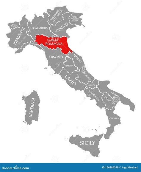 Emilia-Romagna Red Highlighted in Map of Italy Stock Illustration ...