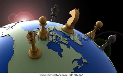 Symbol Geopolitics World Globe Chess Pieces Stock Illustration