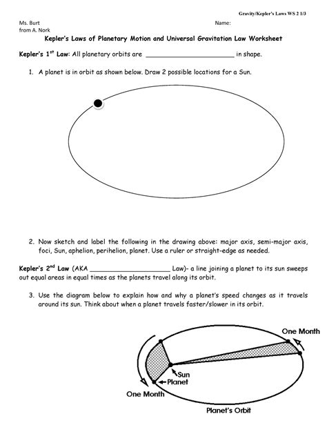 Laws Of Planetary Motion And Universal Gravitation Law Worksheet Studocu