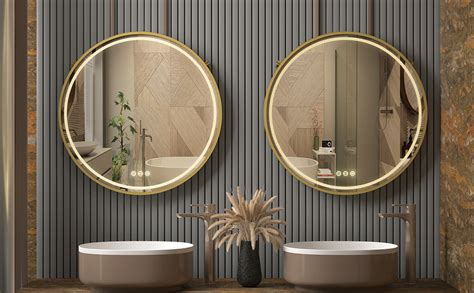 Wisfor Led Bathroom Mirror With Golden Frame 24 Inch Round Illuminated