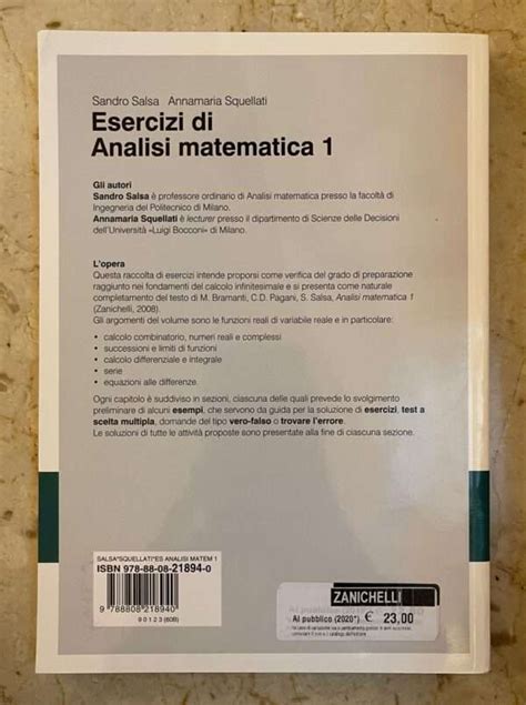 Esercizi Di Analisi Matematica S Salsa A Squellati Zanichelli