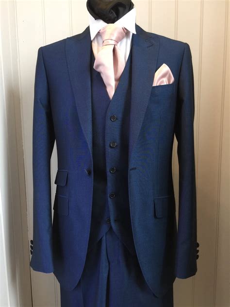 Royal Blue Mohair 3 Piece Suit Blush Pink Cravat Blue Suit Wedding