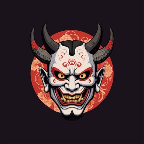 Terrifying White Hannya Mask Illustration Premium AI Generated Vector