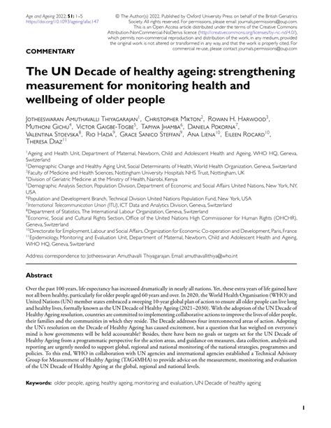 PDF The UN Decade Of Healthy Ageing Strengthening Measurement For