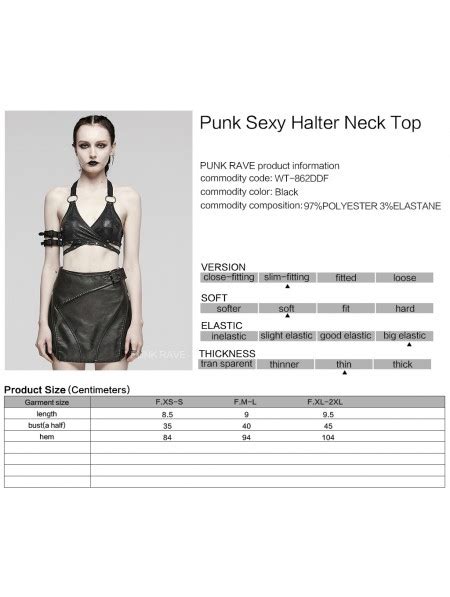 Punk Rave Black Gothic Punk Sexy Halter Neck Crop Top For Women