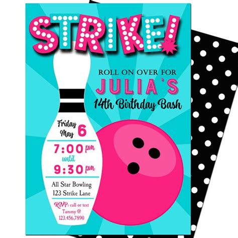 Bowling Invitation Printable Or Printed With FREE SHIPPING Girl Bowling