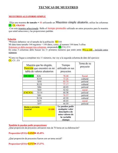 Ejercicios Para Tecnicas De Muestreo 1 Tecnicas De Muestreo Muestreo Aleatorio Simple Elija