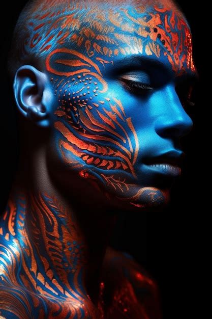 Premium Ai Image Photo Close Up Of Male Model With Neon Body Art